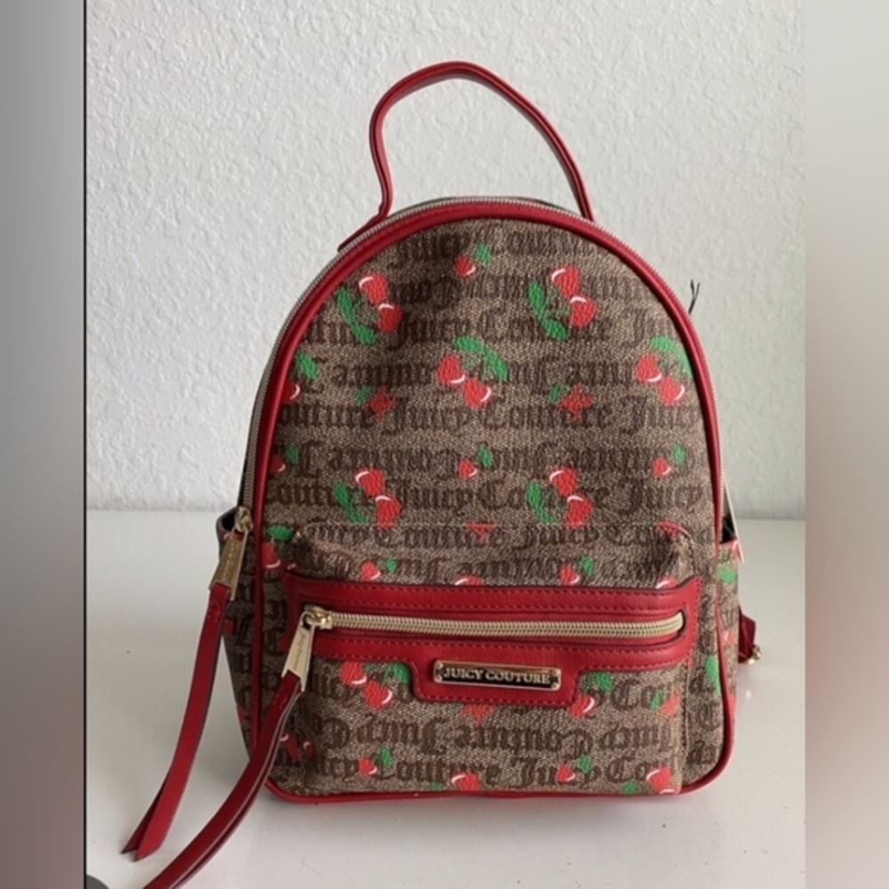 Juicy Couture juicy fruit chestnut brown canvas cherry print backpack new